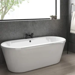 Harbour Clarity Matt Black Basin Mixer Tap and Deck Mounted Bath Mixer Tap