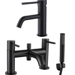 Harbour Clarity Matt Black Basin Mixer Tap and Bath Shower Mixer Tap with Shower Kit