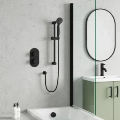Harbour Clarity Matt Black Concealed Shower Valve, Shower Rail Kit & Overflow Bath Filler