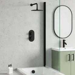 Harbour Clarity Matt Black Concealed Shower Valve, Fixed Wall Mounted Head and Overflow Bath Filler