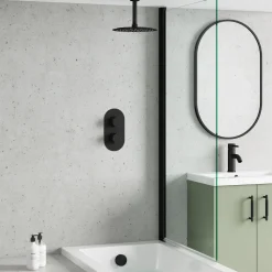 Harbour Clarity Matt Black Concealed Shower Valve, Fixed Ceiling Mounted Head and Overflow Bath Filler