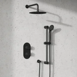 Harbour Clarity Matt Black Concealed Shower Valve, Fixed Head & Arm and Slide Rail Kit
