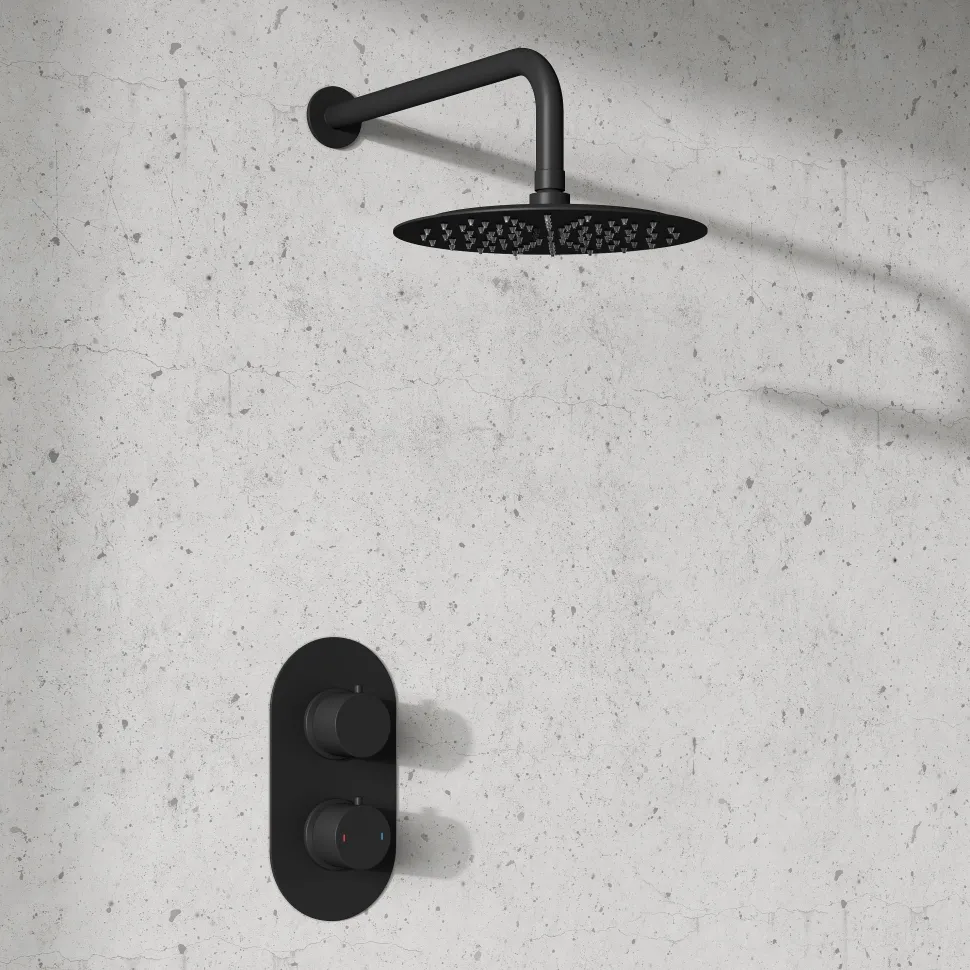 Harbour Clarity Matt Black Concealed Shower Valve & Wall Mounted Fixed Shower Head