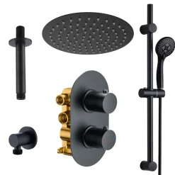 Harbour Clarity Matt Black Concealed Shower Valve, Fixed Ceiling Mounted Head and Slide Rail Kit