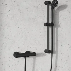Harbour Clarity Matt Black Exposed Thermostatic Bar Shower Valve and Shower Rail Kit