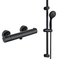 Harbour Clarity Matt Black Exposed Thermostatic Bar Shower Valve and Shower Rail Kit