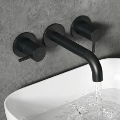 Harbour Clarity Matt Black 3 Hole Wall Mounted Basin Tap with Easy Plumb Installation Kit