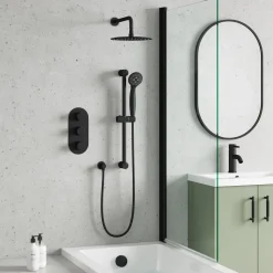 Harbour Clarity Matt Black Shower Package with 3 Outlet Valve, Fixed Head & Arm, Shower Rail Kit & Overflow Bath Filler