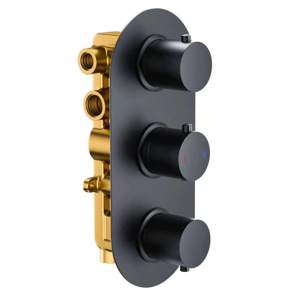 Harbour Clarity Matt Black Shower Package with 3 Outlet Valve, Fixed Head & Arm, Shower Rail Kit & Overflow Bath Filler