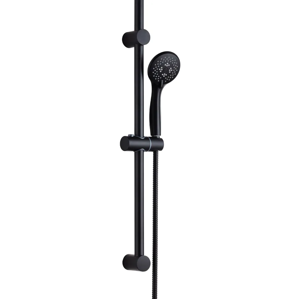 Harbour Clarity Matt Black Shower Package with 3 Outlet Valve, Fixed Head & Arm, Shower Rail Kit & Overflow Bath Filler