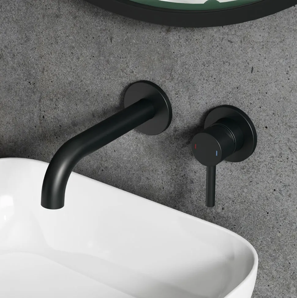 Harbour Clarity Matt Black Wall Mounted Basin Tap with Easy Plumb Installation Kit