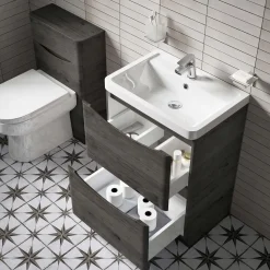 Harbour Clarity 600mm Floorstanding Graphite Oak Vanity Unit & Basin