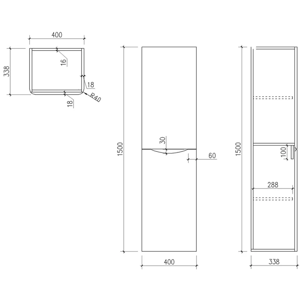 Harbour Clarity 1500mm Tall Wall Mounted Cabinet