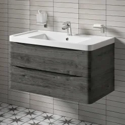 Harbour Clarity 900mm Wall Mounted Graphite Oak Vanity Unit & Basin