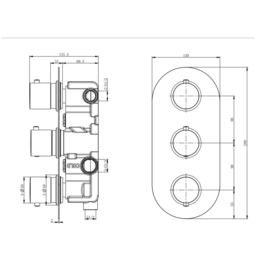 Harbour Clarity 3 Outlet Thermostatic Concealed Shower Valve