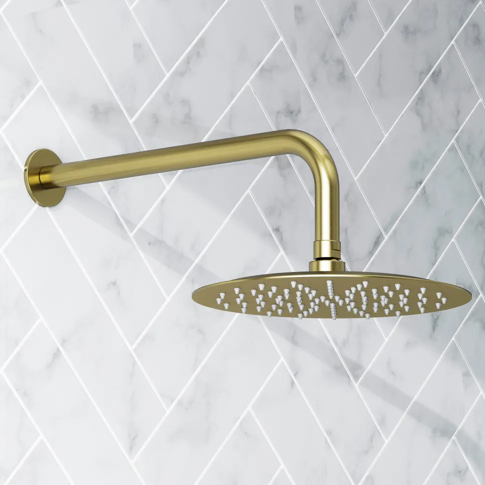 Harbour Clarity Round Shower Head with Shower Arm - Brushed Brass