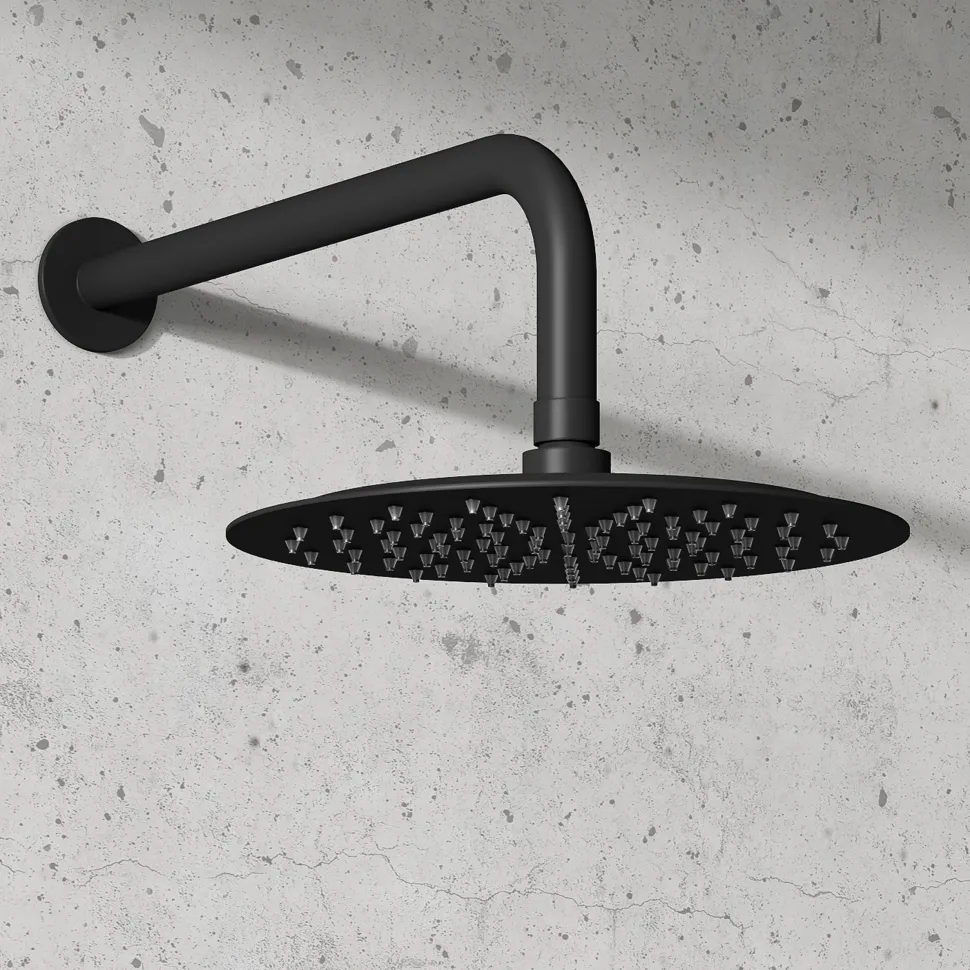 Harbour Clarity Round Shower Head with Wall Arm - Matt Black