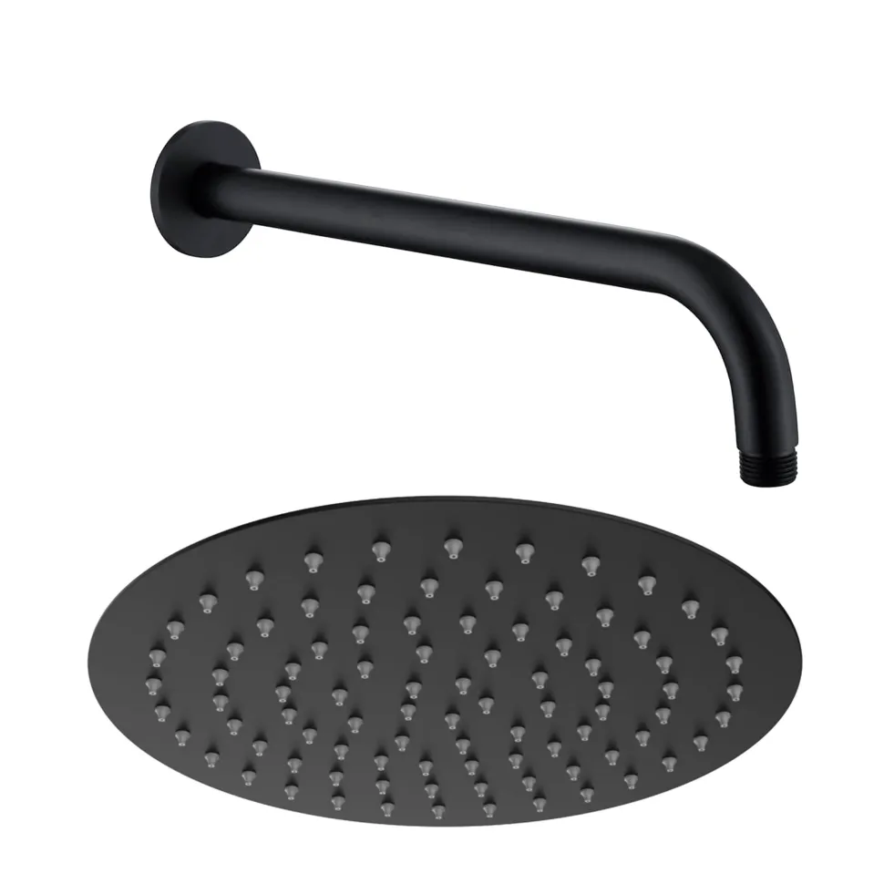 Harbour Clarity Round Shower Head with Wall Arm - Matt Black