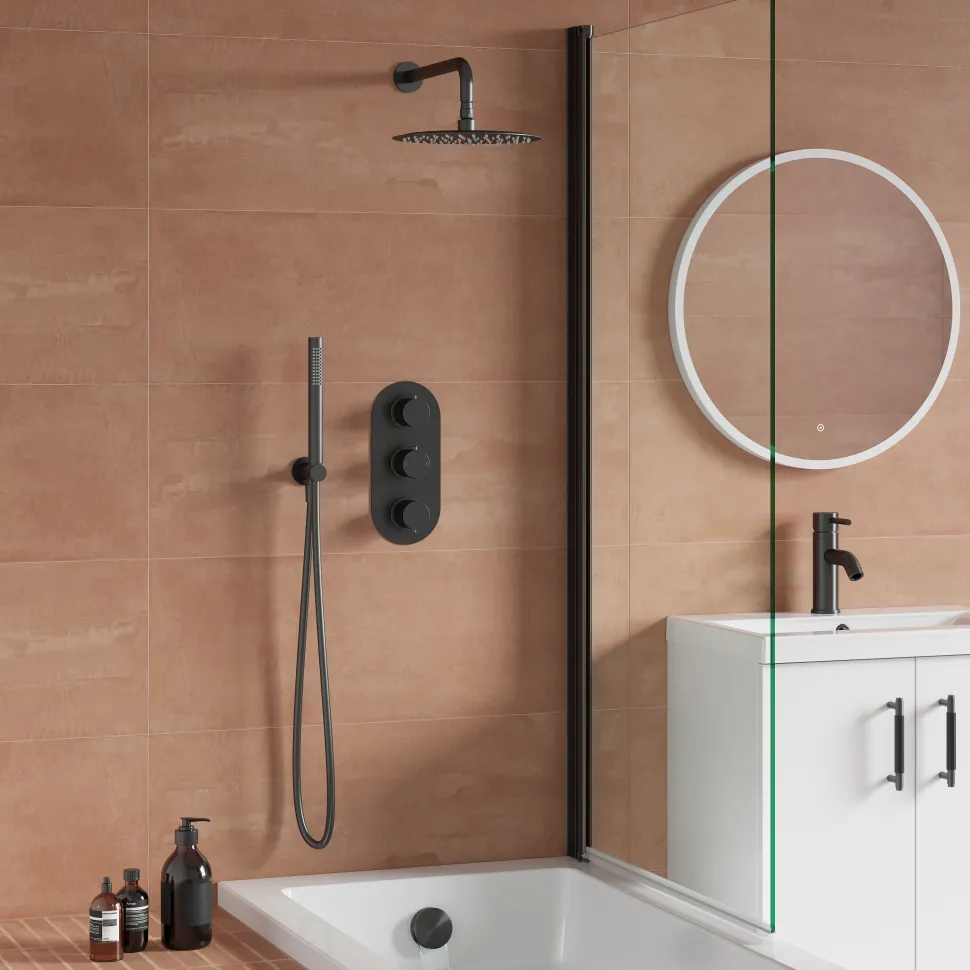 Harbour Clarity Shower Package with 3 Outlet Valve, Fixed Head & Wall Arm, Wall Shower Kit and Overflow Bath Filler