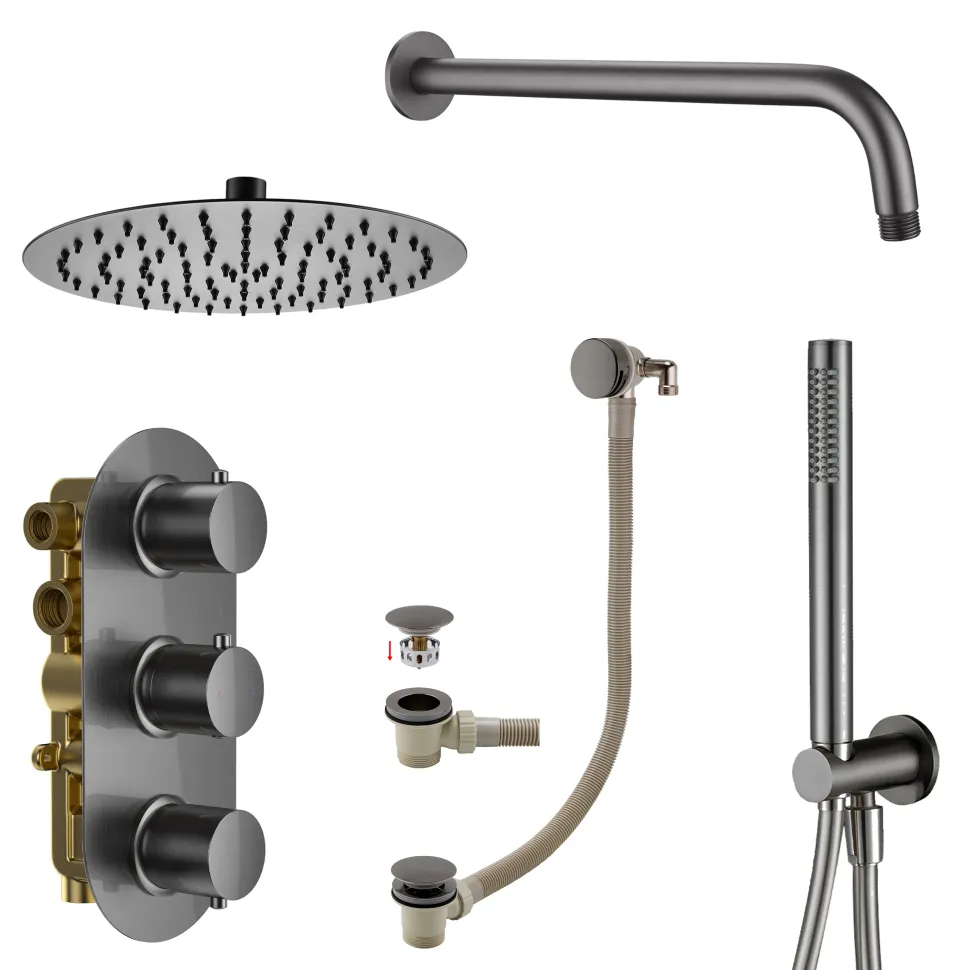 Harbour Clarity Shower Package with 3 Outlet Valve, Fixed Head & Wall Arm, Wall Shower Kit and Overflow Bath Filler