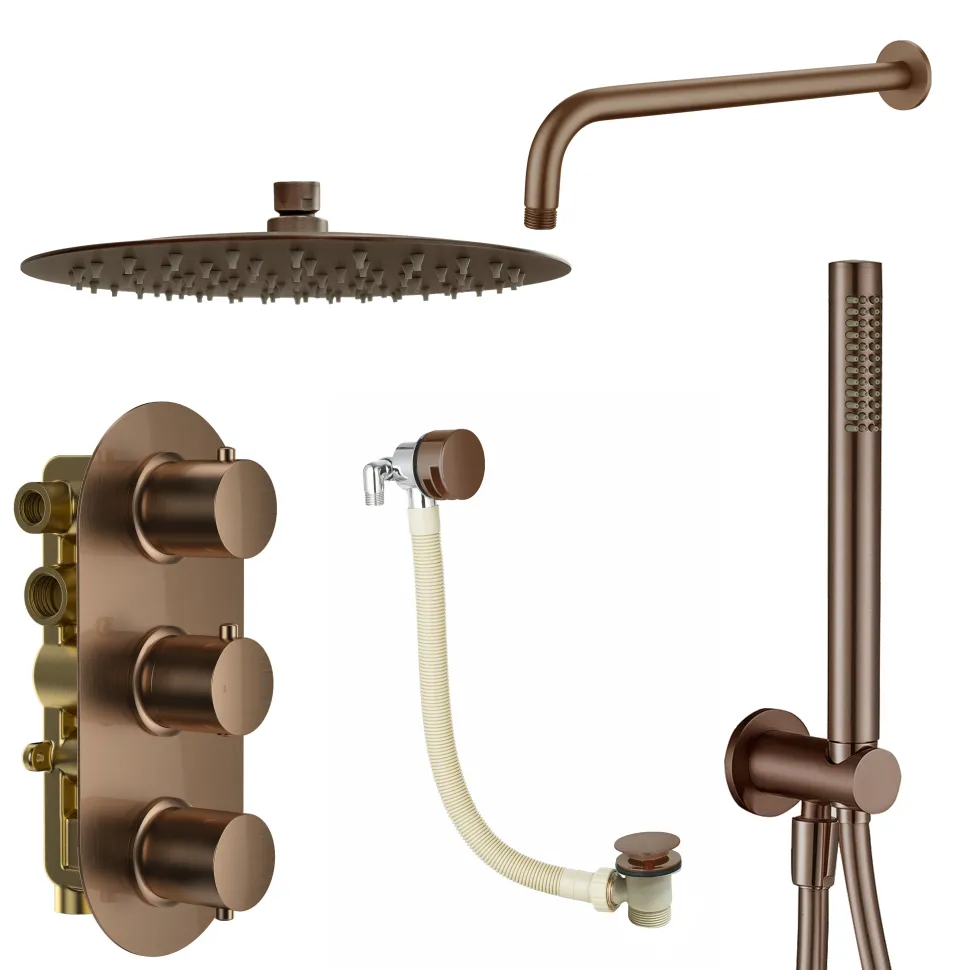 Harbour Clarity Shower Package with 3 Outlet Valve, Fixed Head & Wall Arm, Wall Shower Kit and Overflow Bath Filler