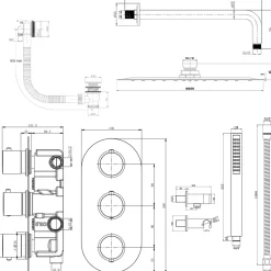Harbour Clarity Shower Package with 3 Outlet Valve, Fixed Head & Wall Arm, Wall Shower Kit and Overflow Bath Filler