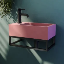 Harbour Concrete 400mm Cloakroom Wall Hung Pink Basin & Frame
