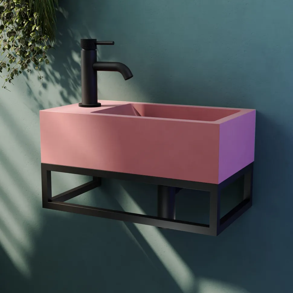 Harbour Concrete 400mm Cloakroom Wall Hung Pink Basin & Frame