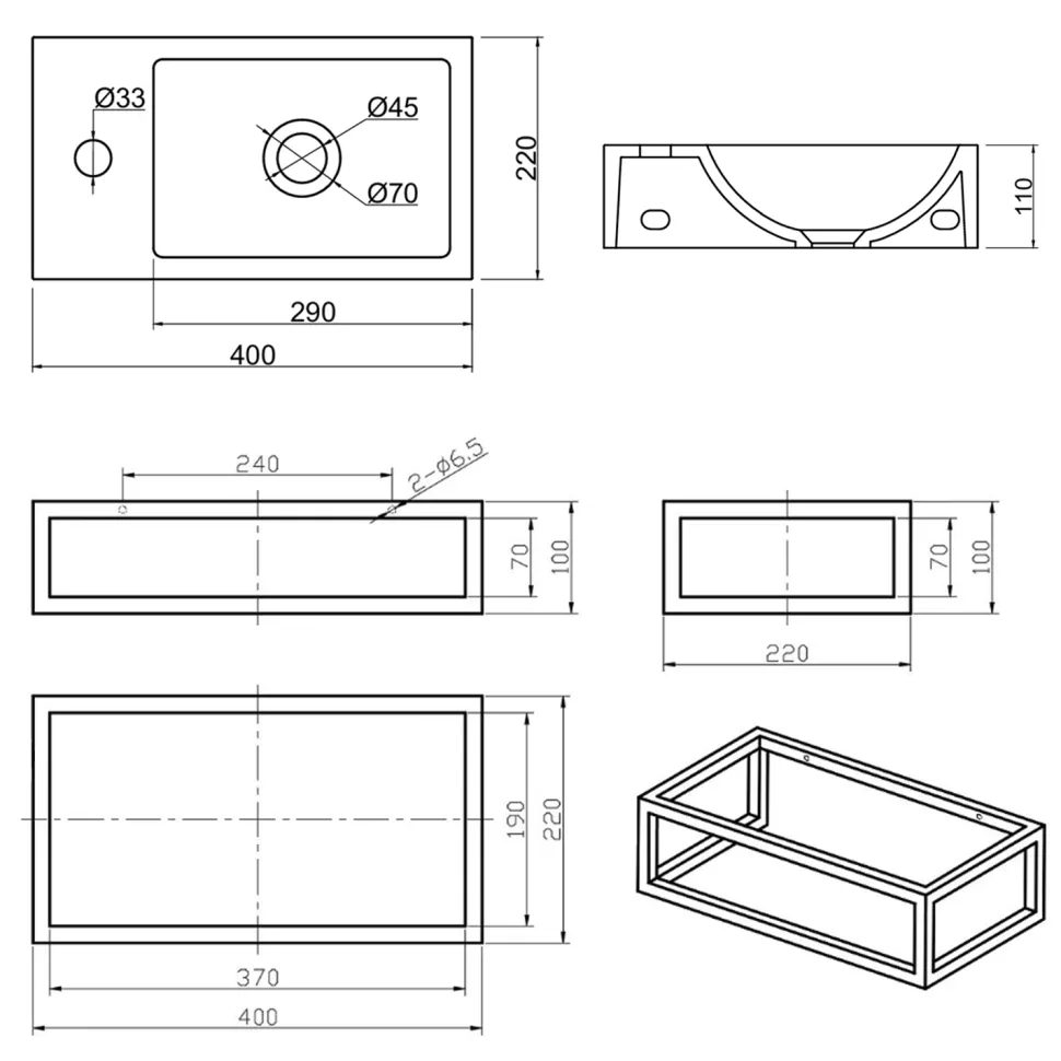 Harbour Concrete 400mm Cloakroom Wall Hung Pink Basin & Frame