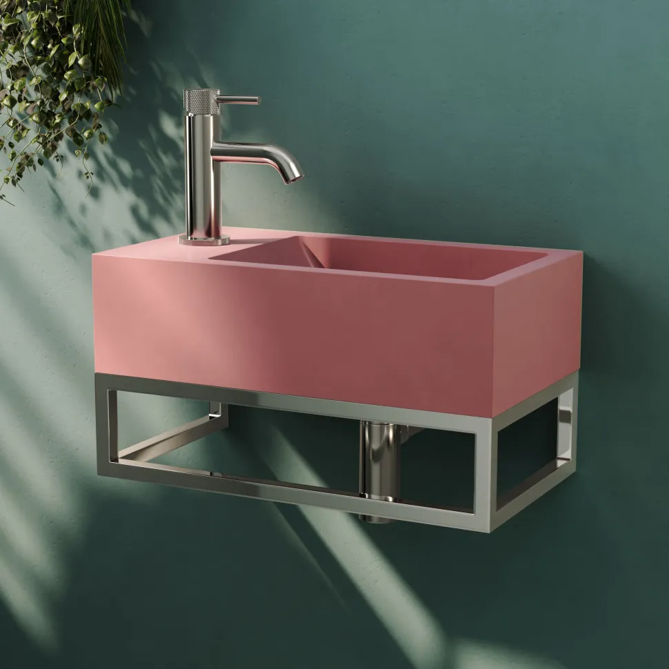 Harbour Concrete 400mm Cloakroom Wall Hung Pink Basin & Frame