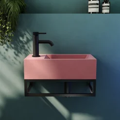 Harbour Concrete 400mm Cloakroom Wall Hung Pink Basin & Frame