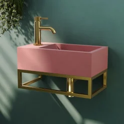Harbour Concrete 400mm Cloakroom Wall Hung Pink Basin & Frame