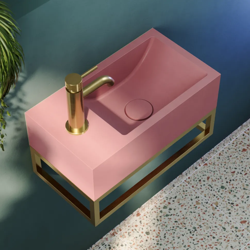 Harbour Concrete 400mm Cloakroom Wall Hung Pink Basin & Frame
