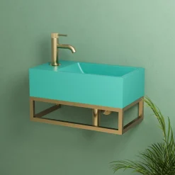 Harbour Concrete 400mm Cloakroom Wall Hung Green Basin & Frame