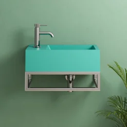 Harbour Concrete 400mm Cloakroom Wall Hung Green Basin & Frame
