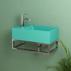 Harbour Concrete 400mm Cloakroom Wall Hung Green Basin & Frame