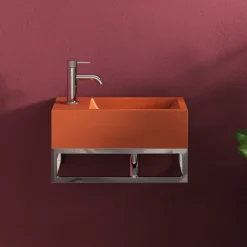Harbour Concrete 400mm Cloakroom Wall Hung Red Basin & Frame
