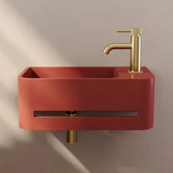 Harbour Concrete 430mm Cloakroom Wall Hung Curved Basin - Brick Red