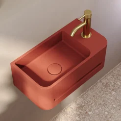 Harbour Concrete 430mm Cloakroom Wall Hung Curved Basin - Brick Red