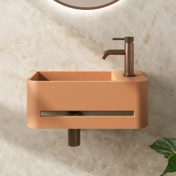Harbour Concrete 430mm Cloakroom Wall Hung Curved Basin - Terracotta