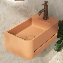 Harbour Concrete 430mm Cloakroom Wall Hung Curved Basin - Terracotta