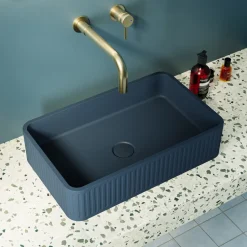 Harbour Concrete 520mm Fluted Rectangular Countertop Basin - Navy Blue