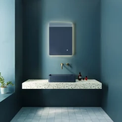 Harbour Concrete 520mm Fluted Rectangular Countertop Basin - Navy Blue