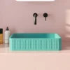 Harbour Concrete 520mm Fluted Rectangular Countertop Basin - Seafoam Green