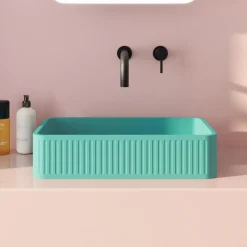 Harbour Concrete 520mm Fluted Rectangular Countertop Basin - Seafoam Green