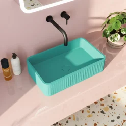 Harbour Concrete 520mm Fluted Rectangular Countertop Basin - Seafoam Green