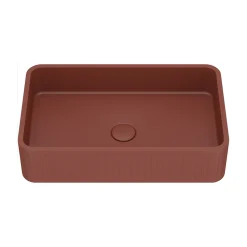 Harbour Concrete 520mm Fluted Rectangular Countertop Basin - Brick Red