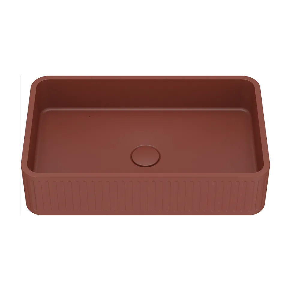 Harbour Concrete 520mm Fluted Rectangular Countertop Basin - Brick Red