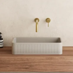 Harbour Concrete 520mm Fluted Rectangular Countertop Basin - Warm Grey