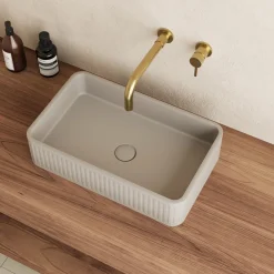 Harbour Concrete 520mm Fluted Rectangular Countertop Basin - Warm Grey